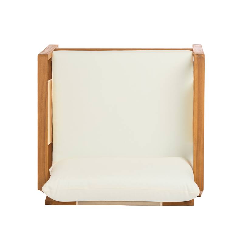 Christopher Knight Home - Arno Mid-Century Modern Outdoor Acacia Wood Sofa Seating Set with Cushions and Coffee Table