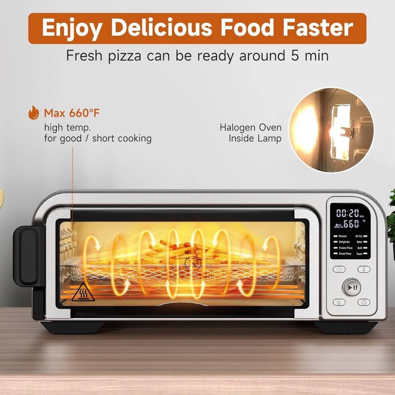Kitchen Elite 8 in 1 Digital Air Fryer Toaster Convection Pizza Oven, Silver - 17.63