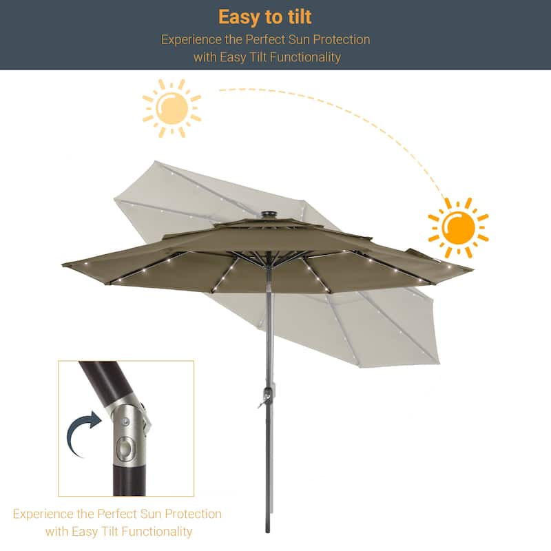 LIVOOSUN LED 10FT LED 3-layer Patio Umbrella with UPF50+, Tilt Function, and Wind-Resistant Design——Experience Outdoor Comfort