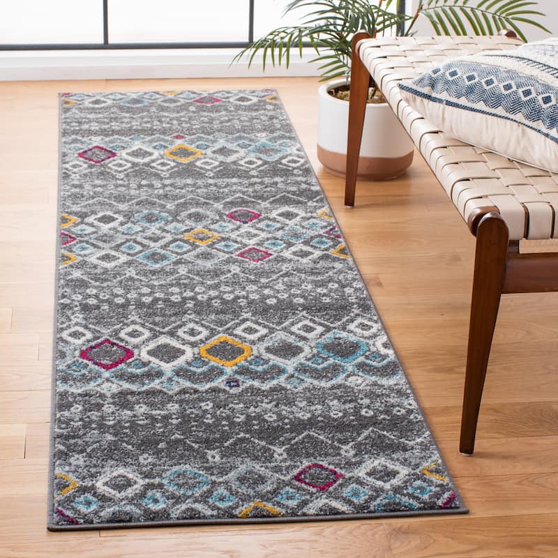 SAFAVIEH Amsterdam Bridget Moroccan Boho Rug - 2'3" x 10' Runner - Dark Grey/Ivory - Runner