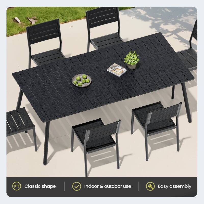 7 Pieces Outdoor Dining Set Aluminum Dining Table with Stackable Chairs