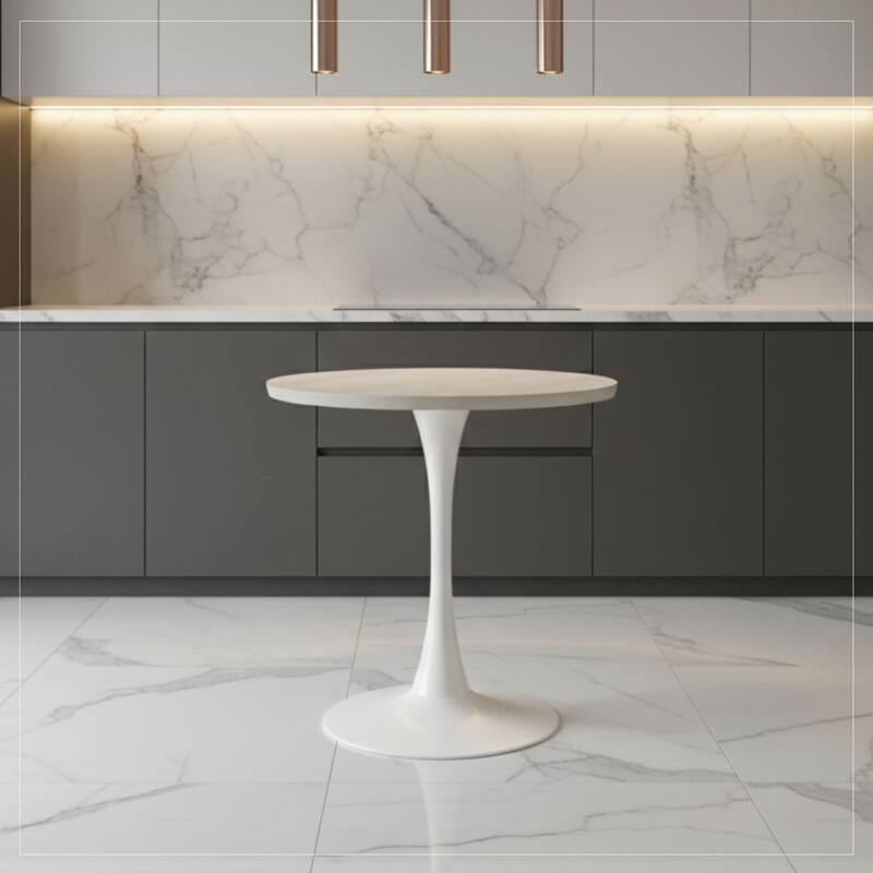 Bristol 27" Round Dining Table with MDF TableTop & White Pedestal Base for Kitchen & Dining Room