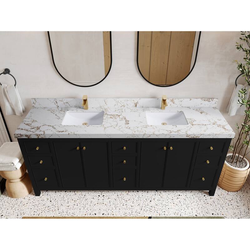 Willow Collections 84 in. W x 22 in. D Chicago Double Bowl Sink Bathroom Vanity with Countertop