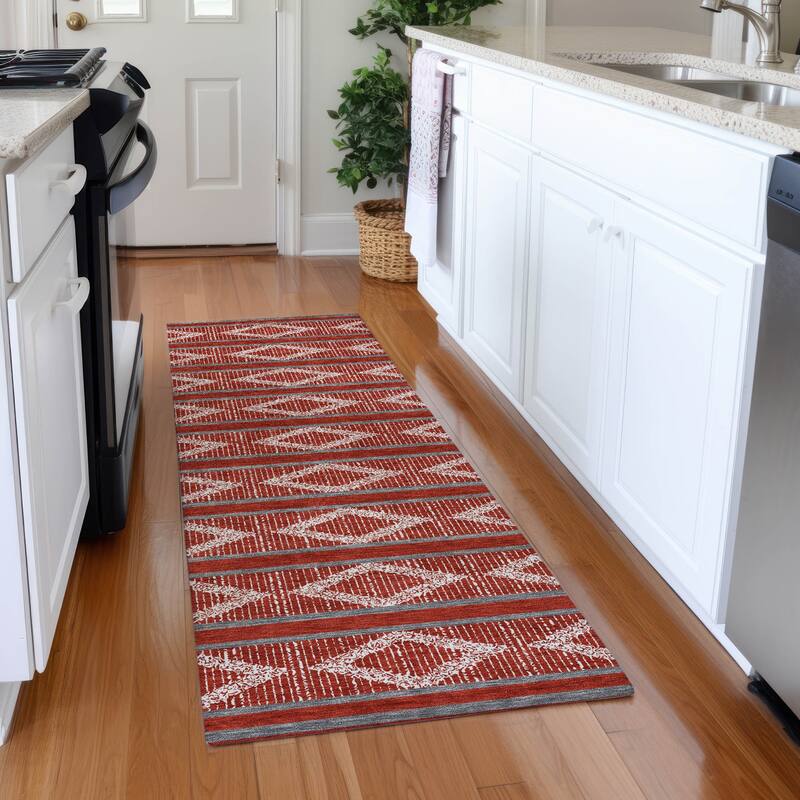 Premium Washable Super Soft Geo Diamonds Mayfield Rug - Red - 2'3" x 7'6"