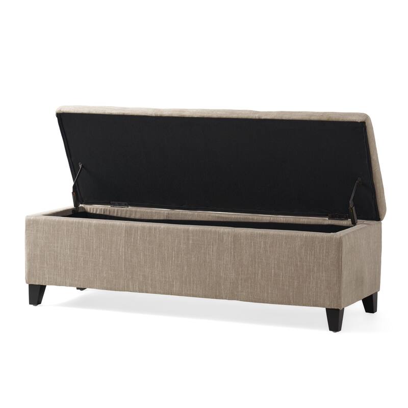Farmhouse Style Fabric Solid Wood Storage Bench with Flip Top