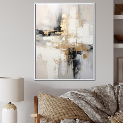 Designart "Essential Bliss Minimalism Abstract Gold Painting" Abstract Painting Framed Wall Art Living Room