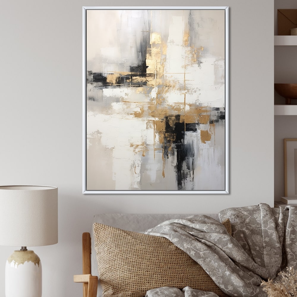 Designart "Essential Bliss Minimalism Abstract Gold Painting" Abstract Painting Framed Wall Art Living Room