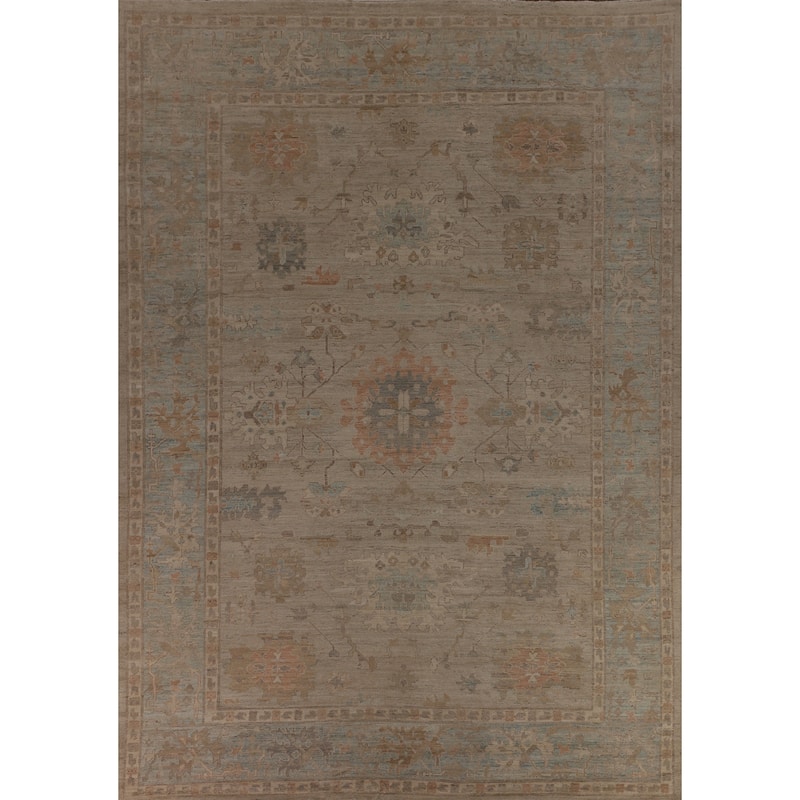 Oushak Turkish Large Rug Handmade Vegetable Dye Floral Wool Carpet - 10'3"x 13'9"