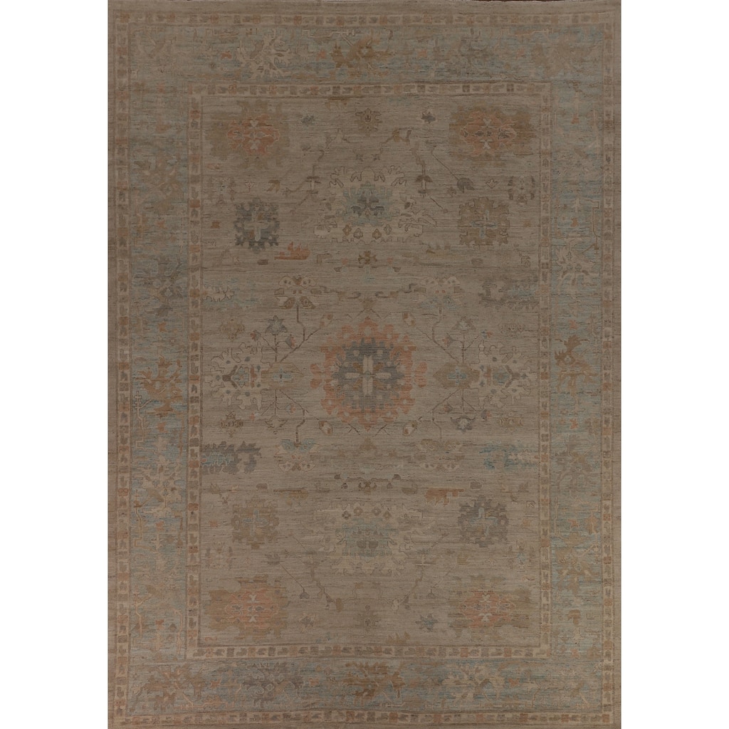Oushak Turkish Large Rug Handmade Vegetable Dye Floral Wool Carpet - 10'3"x 13'9"