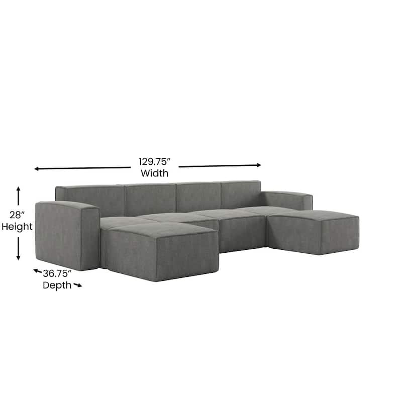 Contemporary 6 Piece Modular Sectional Sofa with 2 Ottomans