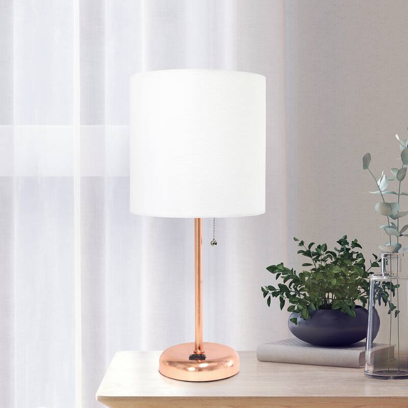 19.5" Power Outlet Metal Lamp in Rose Gold w White Shade
