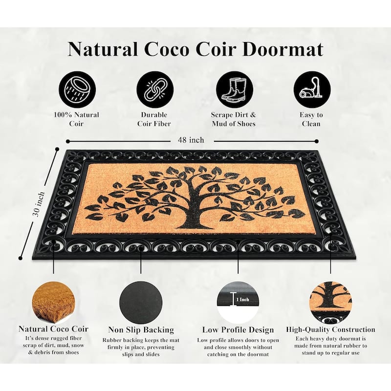 A1HC Rubber and Coir Classic Paisley Border Flocked Double Doormat, Black