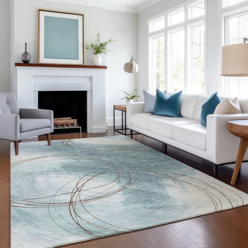 Machine Washable Indoor/ Outdoor Abstract Modern Chantille Rug