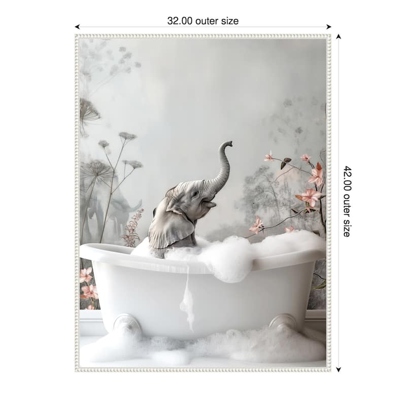Elephant Bath Bliss by Niky Rahner Framed Canvas Wall Art - 32 x 42 in
