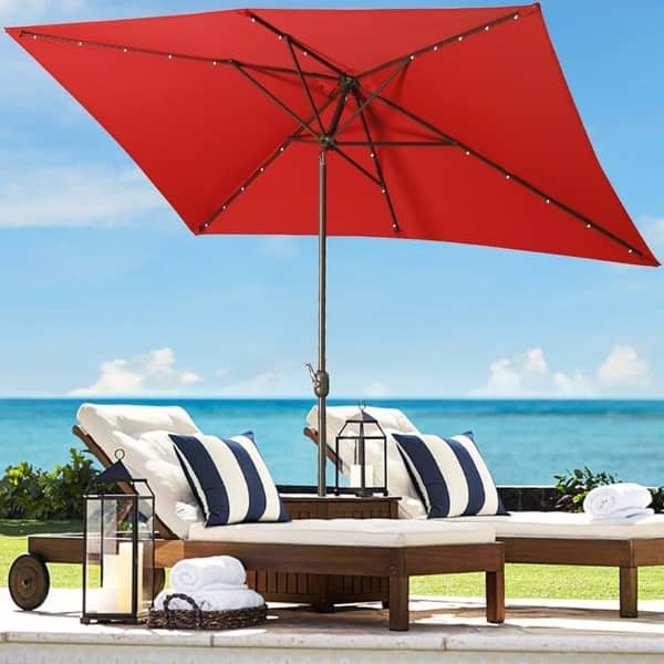 adjustable stand alone tilt patio umbrella with base 10FT Cantilever Cross The head of the umbrella can be rotated 360 degrees Best Choice Products 10ft 3-Tier
