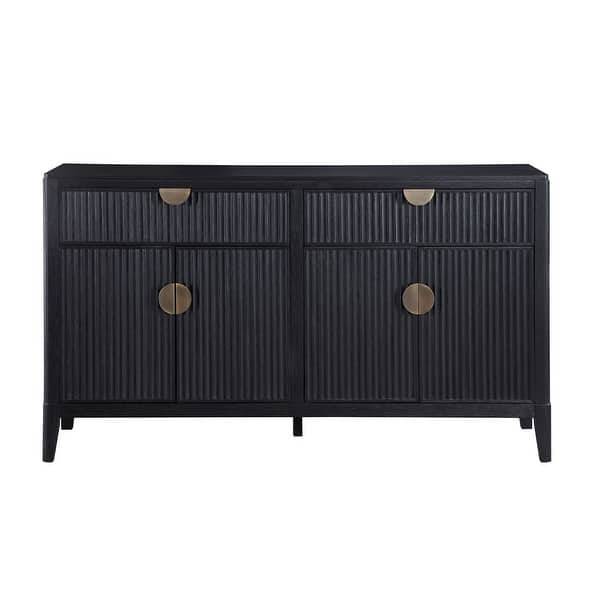 slide 2 of 5, 2 Drawers and 4 Doors Wooden Sideboard Buffet with Storage Cabinet in Black Black