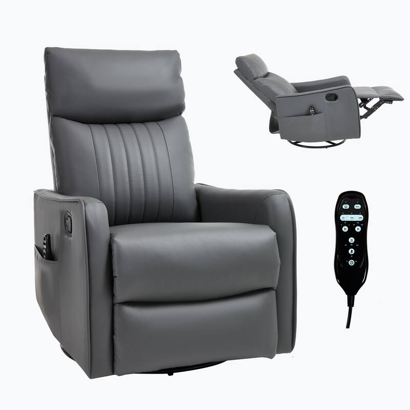 Faux Leather Recliner with Massage Heat Rocker and 360 Degree Swivel