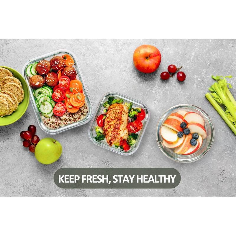 24-Piece Glass Food Storage Containers with Upgraded Snap Locking Lids,Glass Meal Prep Containers Set