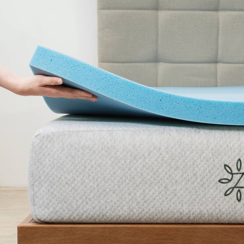 Priage by ZINUS 2 Inch Green Tea Cooling Gel Memory Foam Mattress Topper - Blue