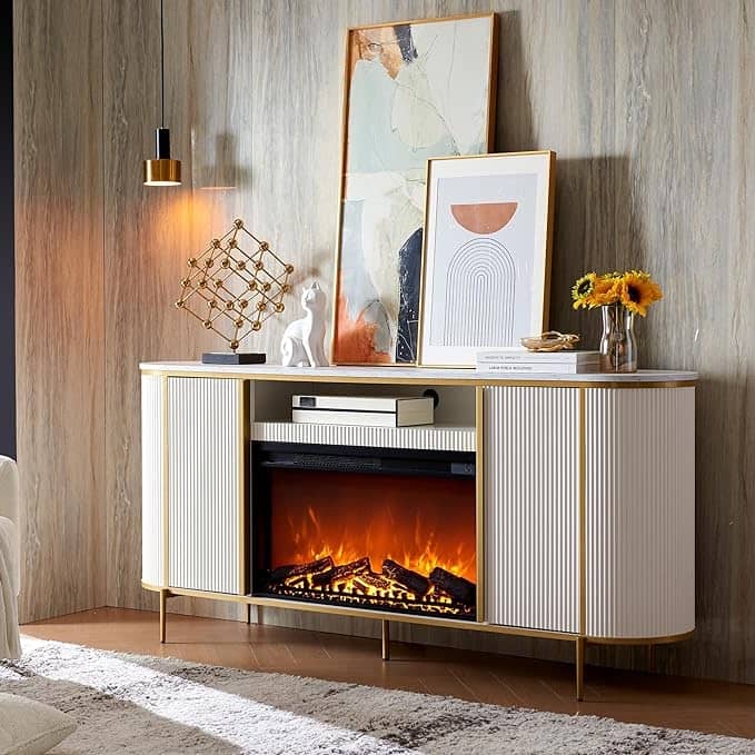 70" Modern Luxury Fireplace TV Stand, Entertainment Center, TV Console - Solid White