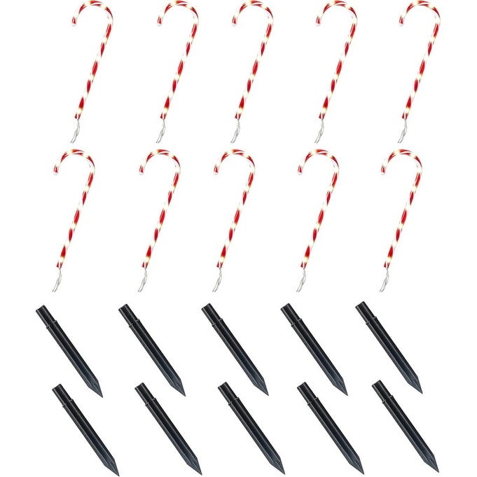 12 Pcs Christmas Candy Cane Pathway Markers Lights, 12" Christmas Stakes Lights - White and Red