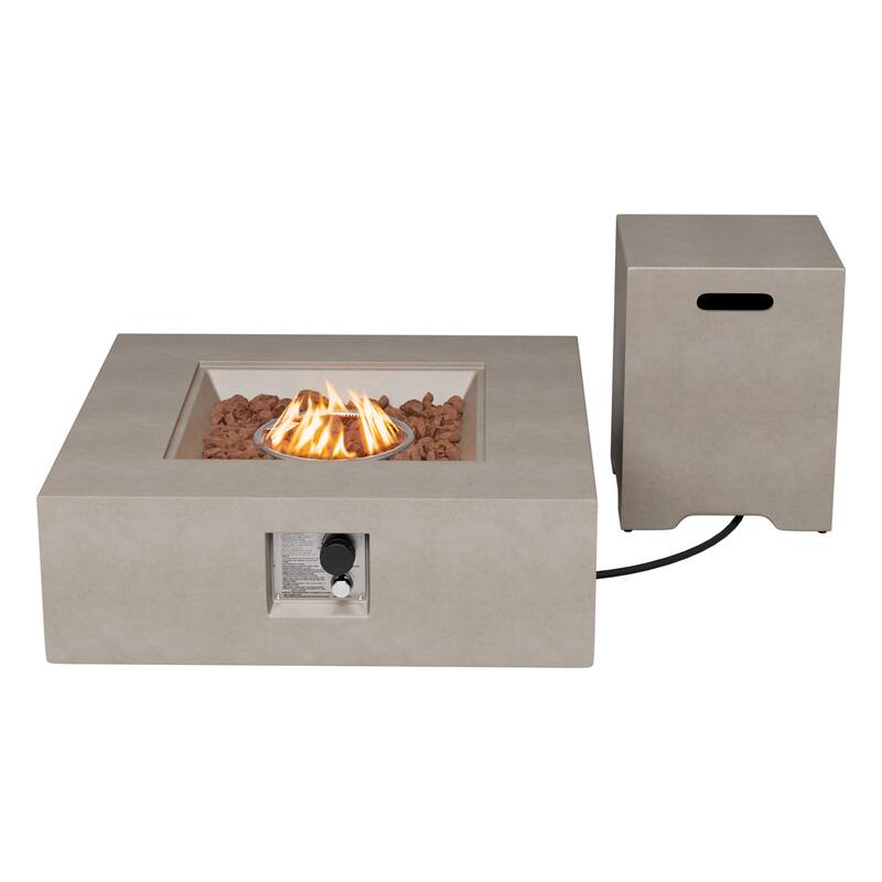 COSIEST 2-Piece Outdoor Square Green Patio Fire Table With Tank Cover - Grey