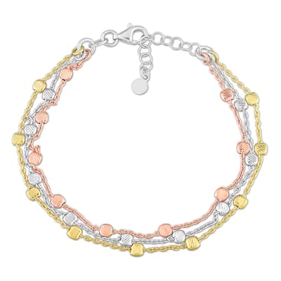 Miadora Multi-Strand Bracelet 3-Tone Sterling Silver-7.5 in