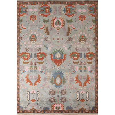 All-Over Oushak Oriental Area Rug Hand-Knotted Wool Carpet - 9'0" x 11'10"