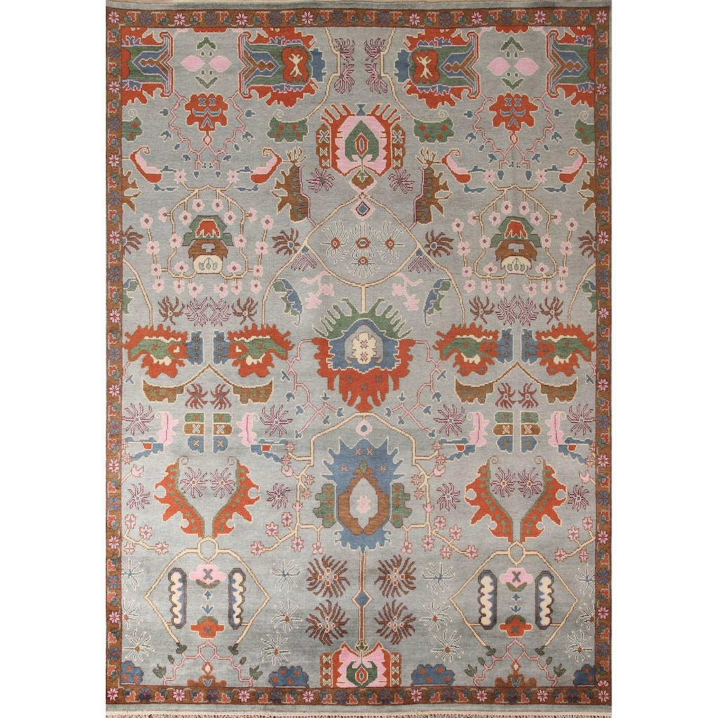 All-Over Oushak Oriental Area Rug Hand-Knotted Wool Carpet - 9'0" x 11'10"