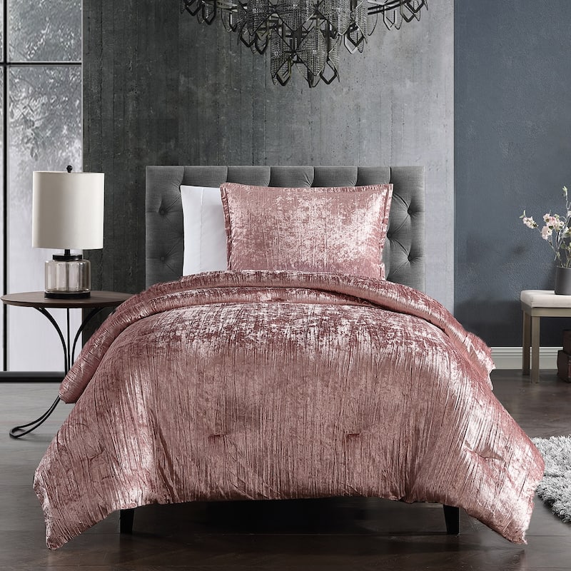Riverbrook Home Turin Crinkled Velvet Comforter Collection - Blush - Twin - 2 Piece