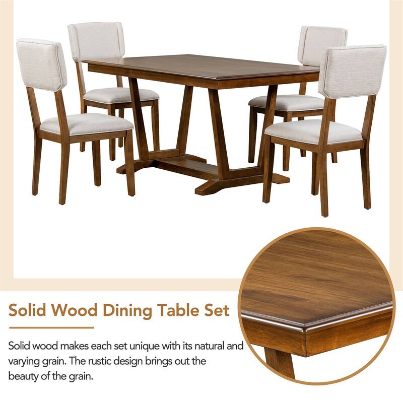 Merax Rustic 5-piece Dining Table Set with 4 Upholstered Chairs