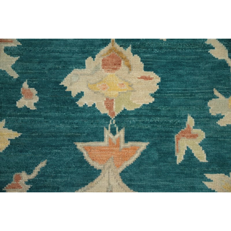 Hand Knotted Oriental 100% Wool Carpet Transitional Floral Green Oushak Area Rug - 14' 10'' X 9' 4''