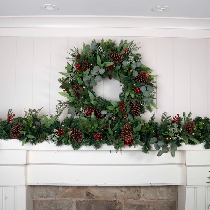 30 in. Lighted Christmas Wreath - Christmas Woods - 30 Inch