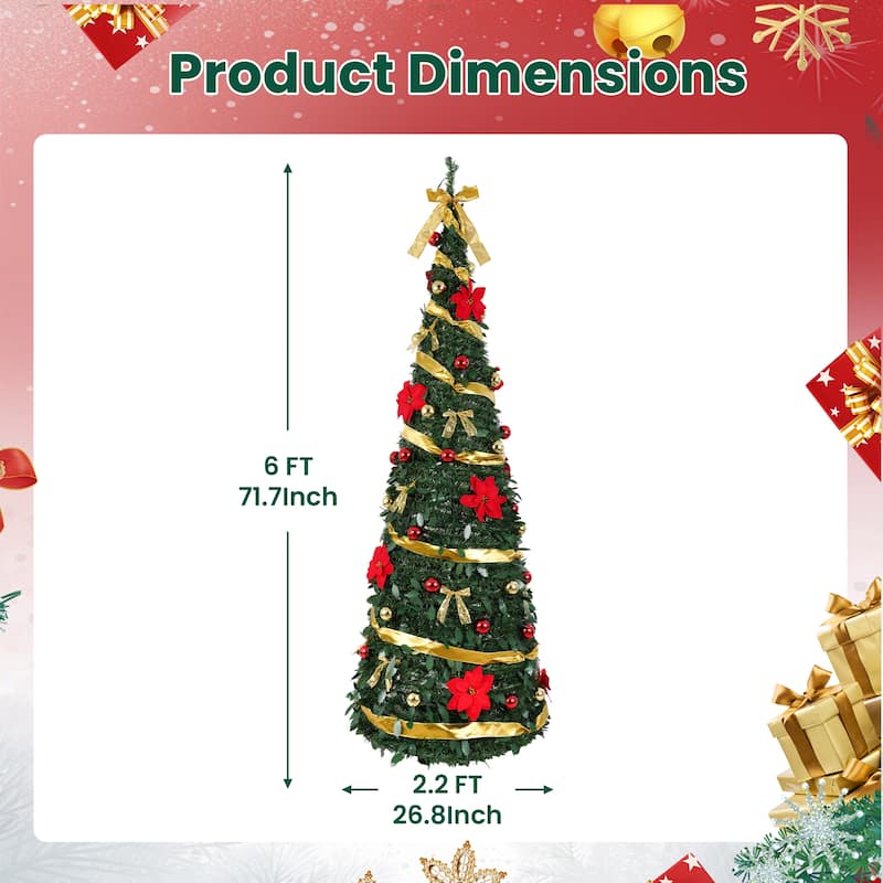6FT/7FT Pre-Lit Artificial Christmas Tree with Ornaments