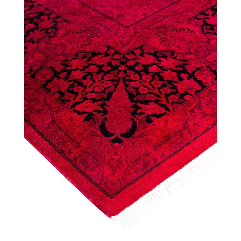 Overton Hand Knotted Wool Vintage Inspired Modern Contemporary Overdyed Pink Area Rug - 8' 3" x 13' 5"