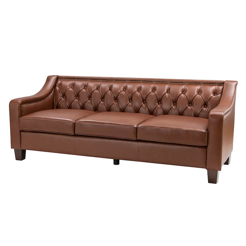 Mateo 82.28" Wide Transitional Genuine Leather Sofa with Nailhead Trim and Button-Tufted Back