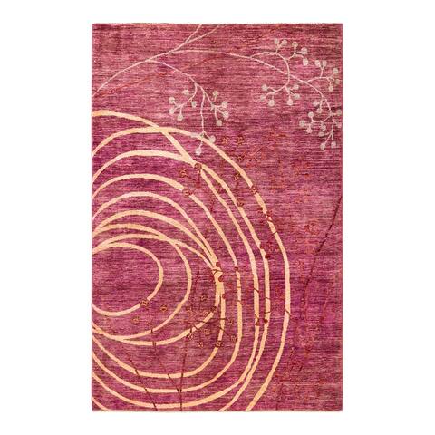 Overton Eclectic One-of-a-Kind Hand-Knotted Area Rug - Pink, 4' 1" x 6' 1" - 4 x 6