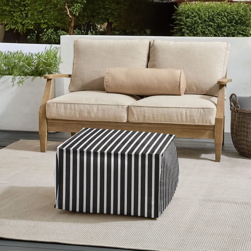 Sorra Home Sunbrella Outdoor Top Stitch Bean Pouf - Shore Classic - Medium
