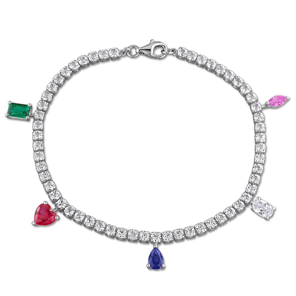 Miadora 10ct TGW Multi-Created Gem Station Bracelet in Sterling Silver - 7.25 in