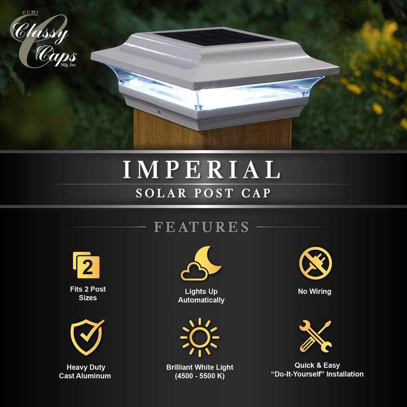 Classy Caps 4x4 White Aluminum Imperial Solar Post Cap (Set of 2)