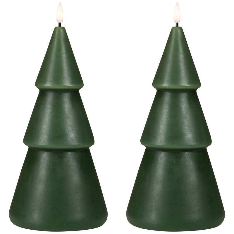 Flameless LED Flickering Christmas Tree Wax Candles - 10.5" - Green - Set of 2