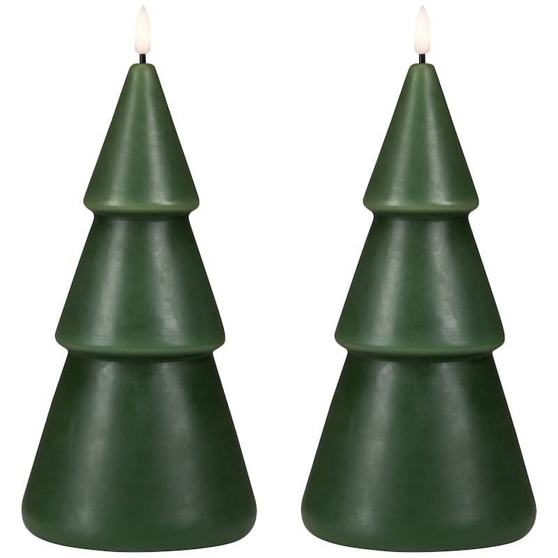 Flameless LED Flickering Christmas Tree Wax Candles - 10.5" - Set of 2