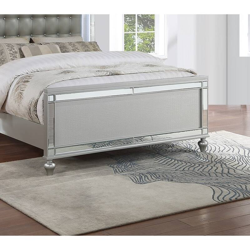 Contemporary Style 1pc Bed Set Button Tufted Headboard Glass Panel Silver Finish