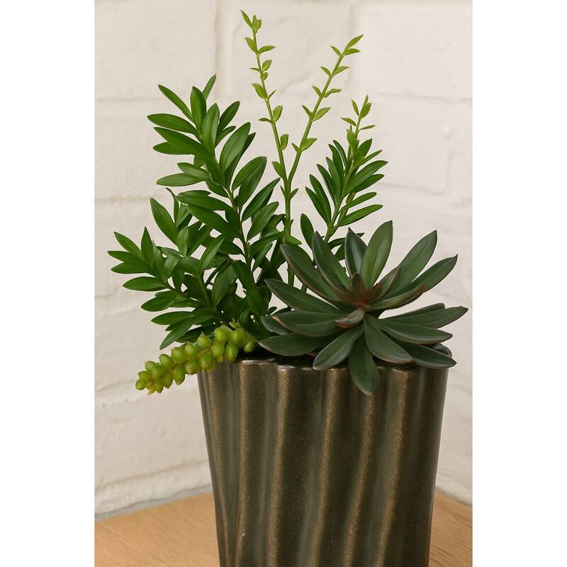 HomeStock Succulents, Aloe and Dracaena Heads in Oval Ceramic Planter - Mixed Faux Plant Arrangement for Home Accents - 19
