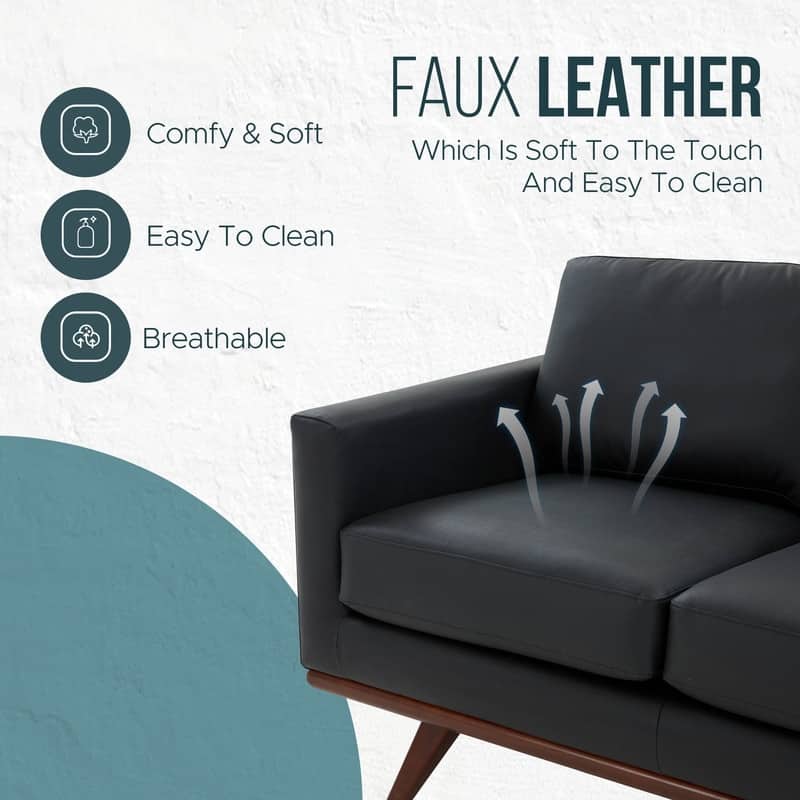 Chester Modern 2-Seater Loveseat - Leather or Mesh Sofa with Solid Birch Wood Base - Small Space Couch for Living Room & Office