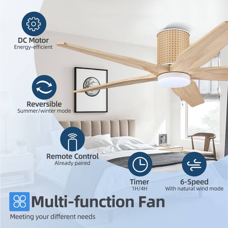 54 Inch. 5 Blades Dc Motor Indoor Flush Mount Ceiling Fan With light kit and Remote - 54"