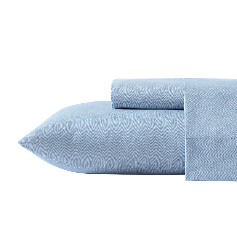 Nautica Fitted Sheet and Standard Pillowcase Sets - Twin/Twin XL - Herringbone Coastal Blue