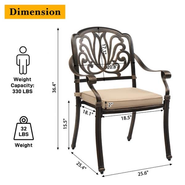 Patio Cast Aluminum Stackable Dining Chair Set (Set of 2) - Bronze ...