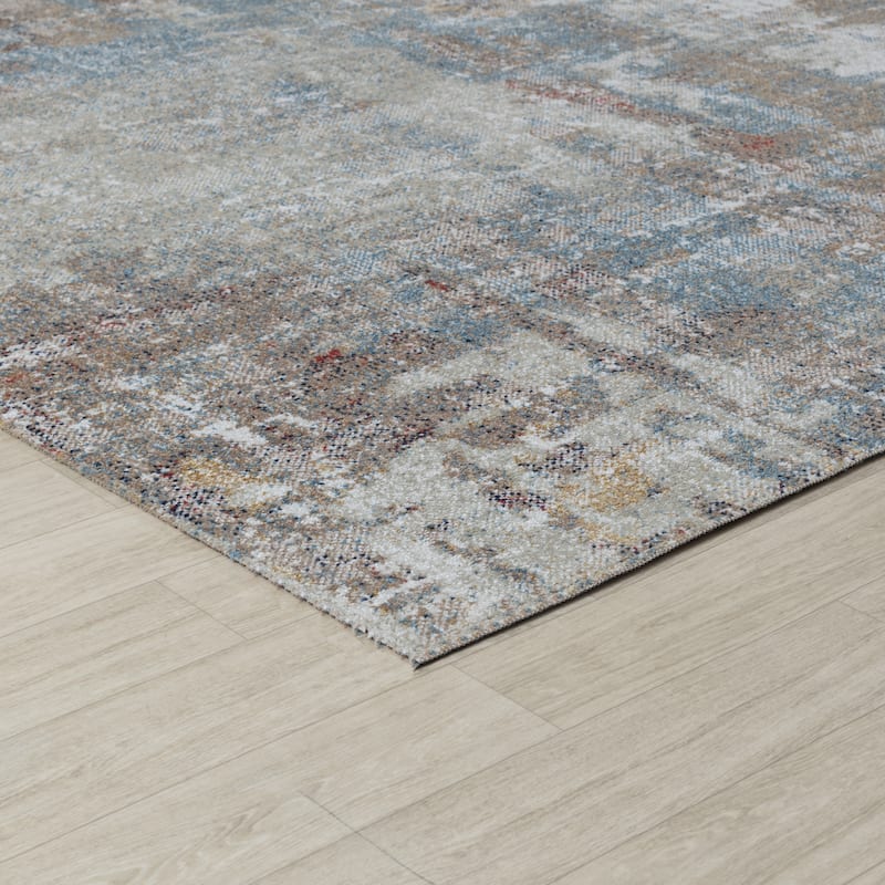 Trellis Beige, Rose, Brown, Blue and Red Abstract Indoor/Outdoor Rug