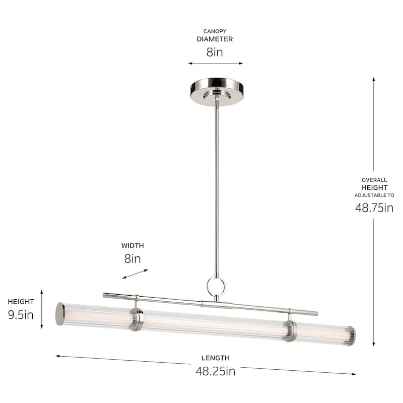 Riven 48.25 Inch LED 1 Light Linear Chandelier with Clear Fluted Glass in Polished Nickel